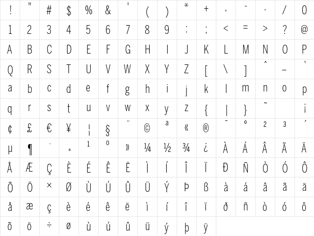 BentonSans Comp Light Regular  glyph index