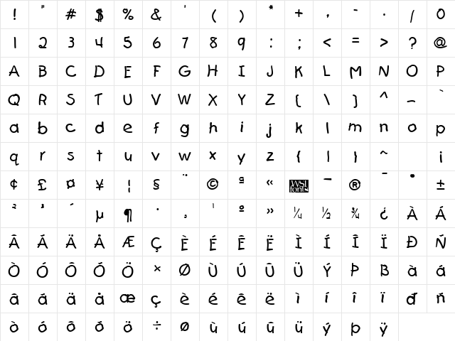 FirstGrader Regular  glyph index