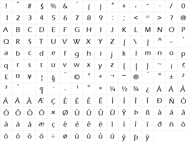 ItcEras Medium  glyph index