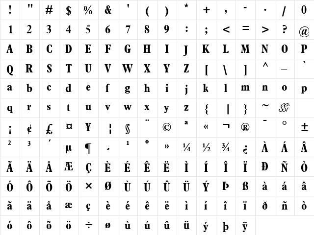 Terminus Black Condensed SSi Bold Condensed  glyph index