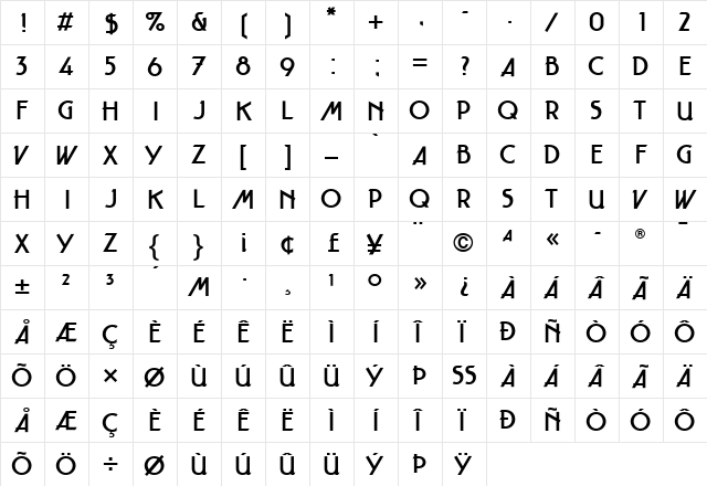 Taut LT Regular Regular  glyph index