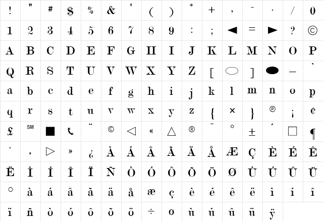 CgModernTwenty Medium  glyph index