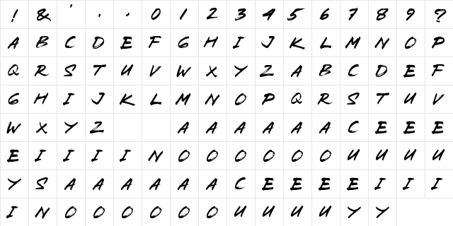 Zombie Carshel Regular  glyph index