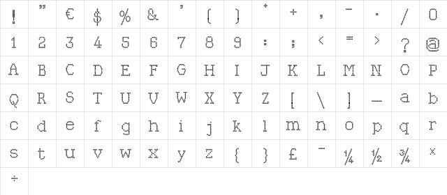 Kingthings Xstitch Regular  glyph index