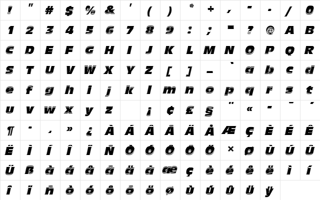 AntiqueOliTComItaIn1 Regular  glyph index