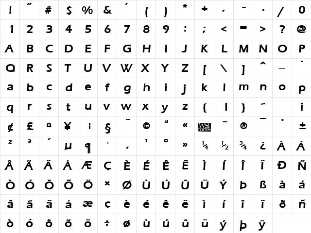 ErgoeMild Bold  glyph index