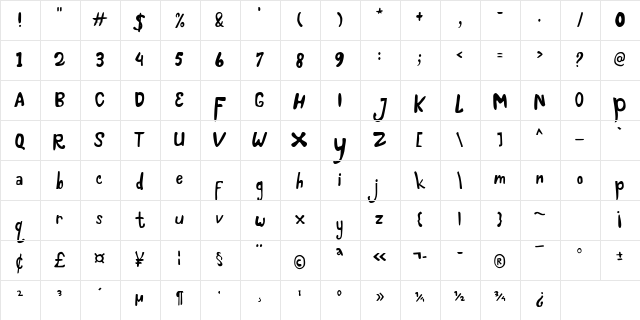 Dinosans Regular  glyph index