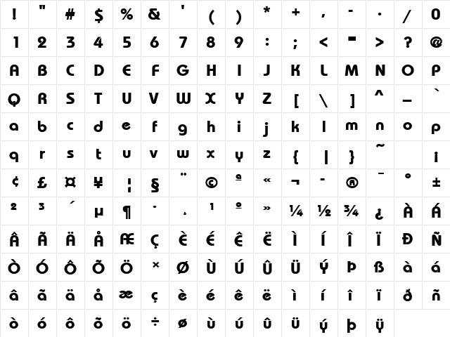 BauhausLH Bold  glyph index