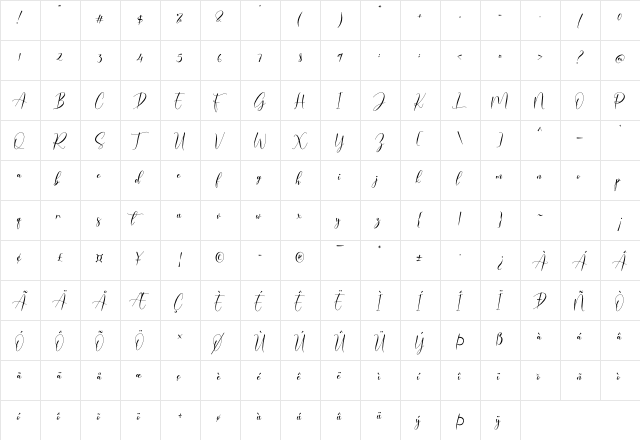 Delandia Regular  glyph index