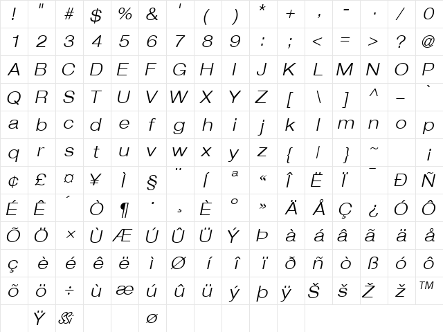 ContextRepriseLightExpSSK BoldItalic  glyph index