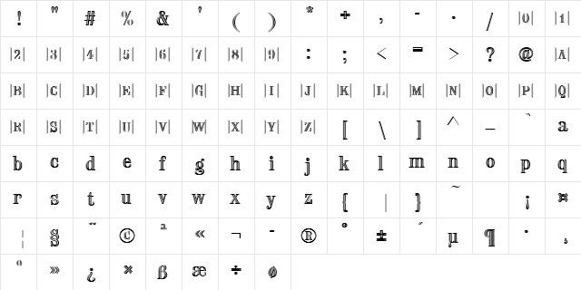 ChiselIniD Regular  glyph index