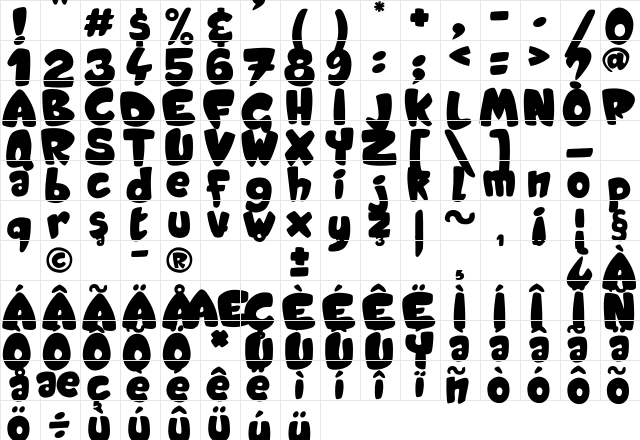 Candy Shop Black Regular  glyph index