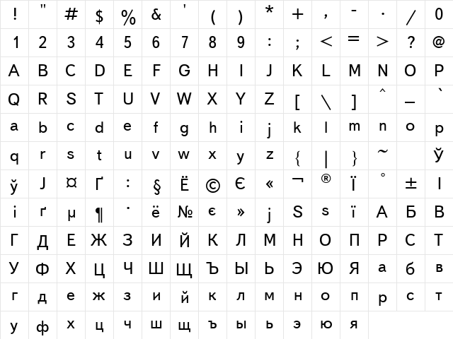ft67 Regular  glyph index