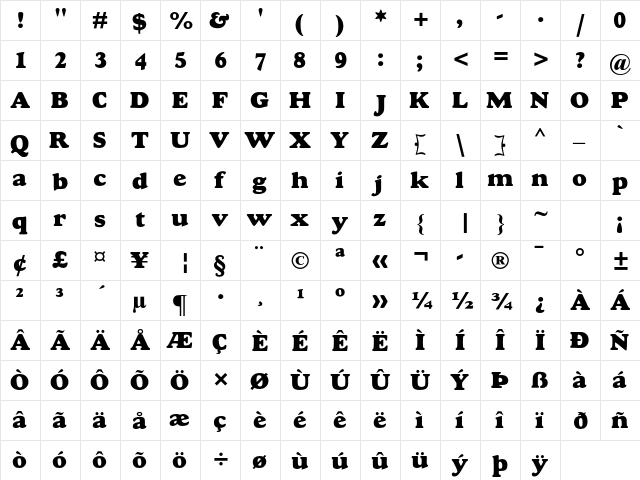 Goudy MT Std Extra Bold  glyph index