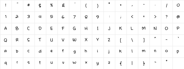 A.Casual.Handwritten.Pen Regular  glyph index