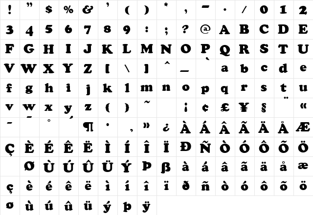 Coolsville Regular  glyph index