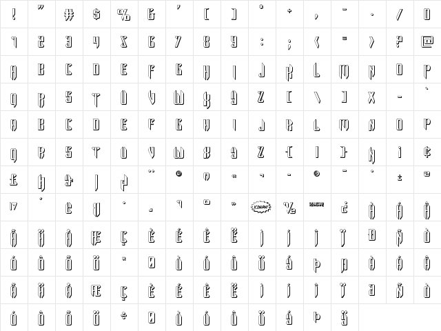 The Immortal 3D Regular  glyph index