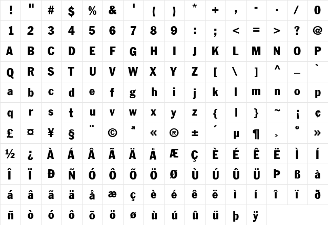 Eluthera-Condensed Regular  glyph index