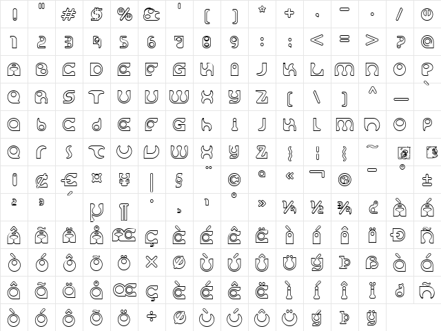 Solange seethrough Regular  glyph index