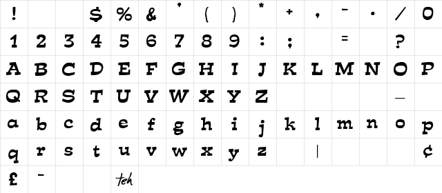 Mirisch Regular  glyph index