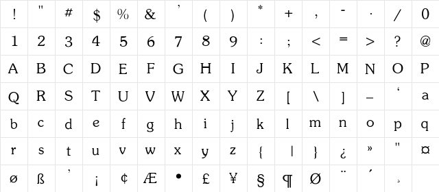 Souvenir-Light Regular  glyph index