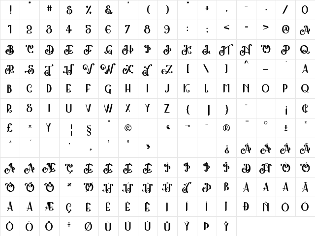 The Kingston 2 Regular  glyph index