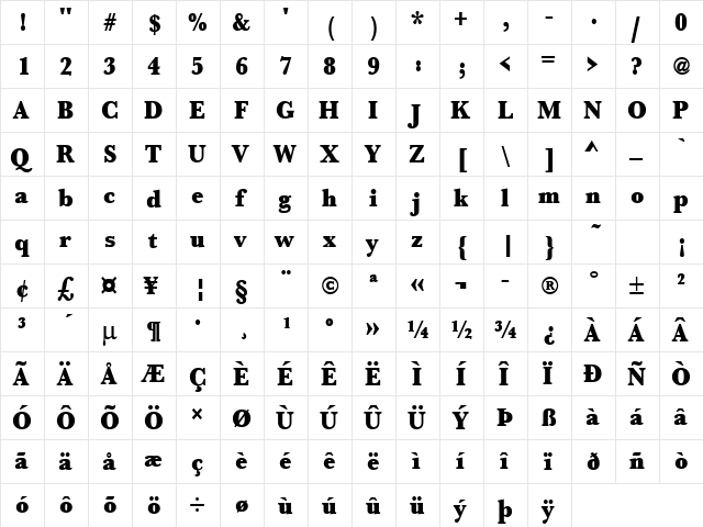 URWBaskerTUltBolExtNar Regular  glyph index