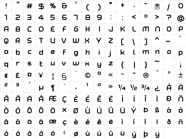 Typo Angular Rounded Demo Bold  glyph index