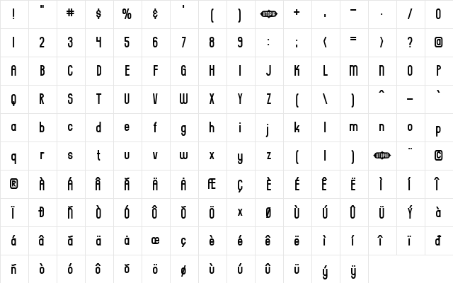 Everyday Formula Gaunt Regular  glyph index