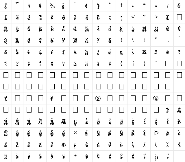 FZ JAZZY 14 HOLEY Regular  glyph index