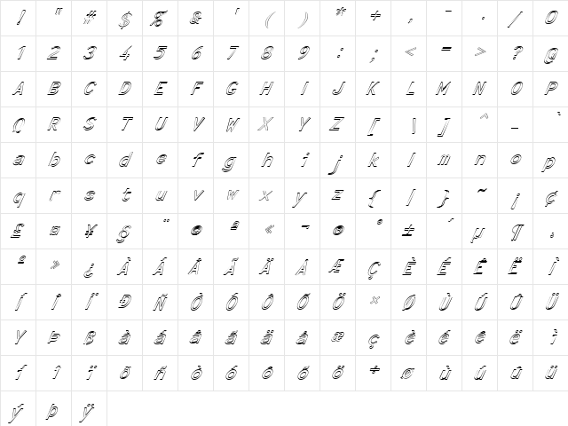 FZ BASIC 23 HOLLOW ITALIC Normal  glyph index