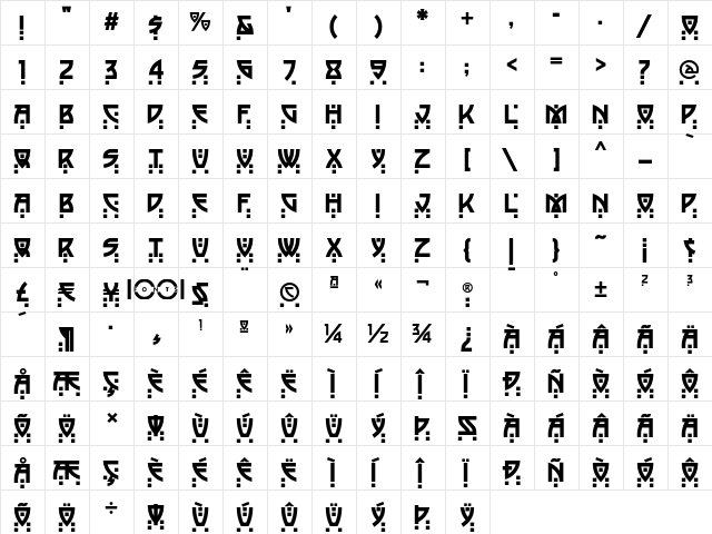 Bala Cynwyd NF Regular  glyph index