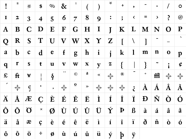 EldoradoText Bold  glyph index