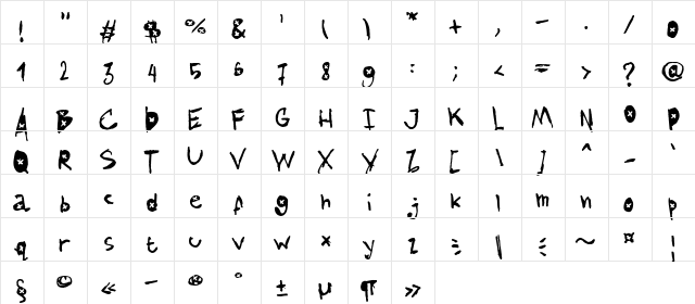 AmazHand_First_Alt_X Regular  glyph index