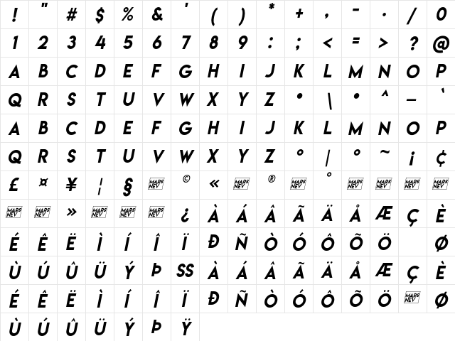 Lemon/Milk Regular italic  glyph index