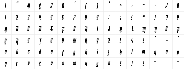 Bullet Rain Regular  glyph index