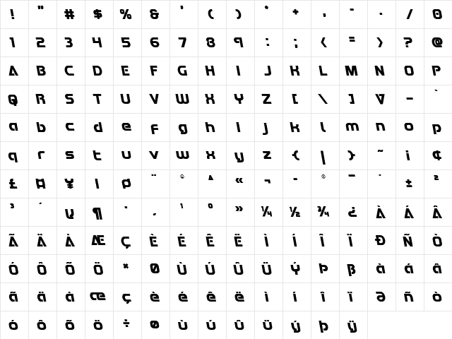 Redline Leftalic Italic  glyph index