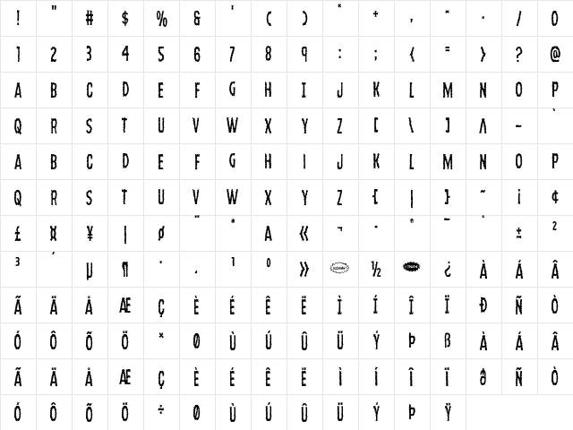Ampire Condensed Condensed  glyph index