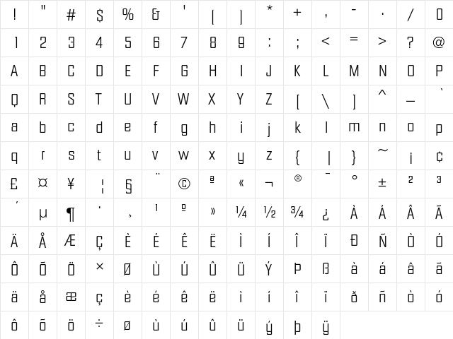 DiamanteEF Light  glyph index