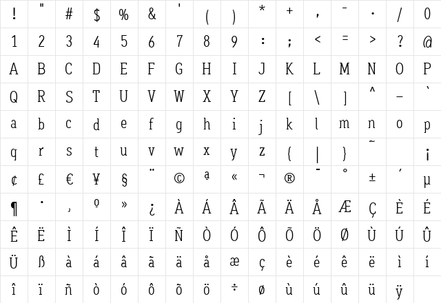 Aaux OfficeRegular Regular  glyph index