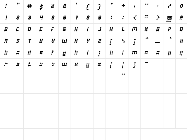 Drako Heart Italic  glyph index