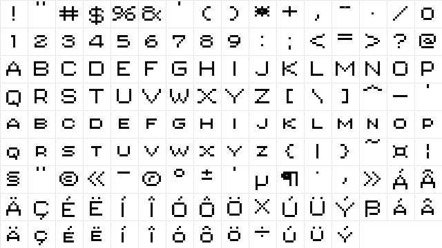 PIXgothic_7 Regular  glyph index