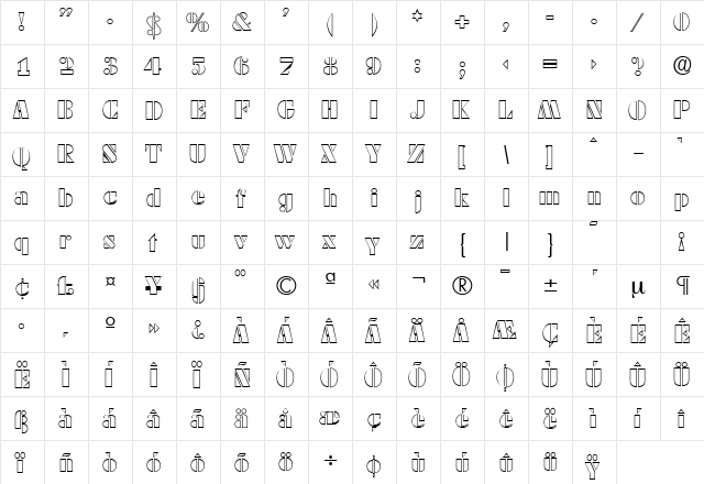 DekoBlackOpen-Serial DB Regular  glyph index