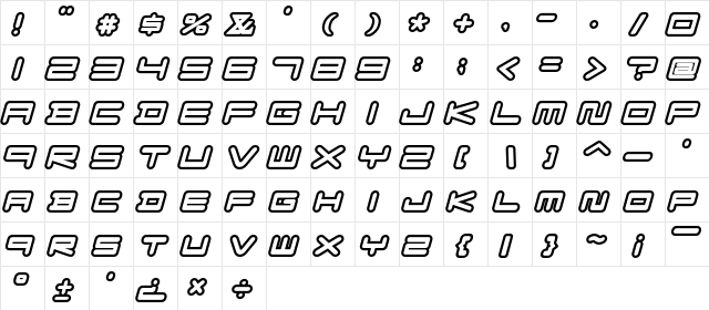 F-Zero GX Venue Font Outlines Italic  glyph index