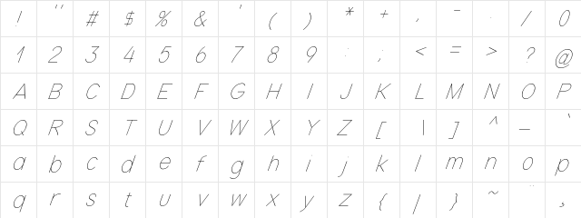 Nordica Plus NordicaClassicUltLtCondObl  glyph index