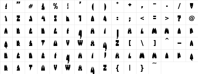 Raketta From Mars Regular  glyph index