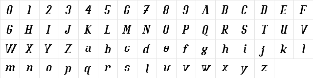 Batavia Glamore BOLD ITALIC Bold Italic  glyph index