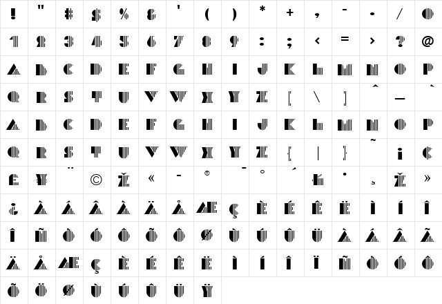 Groove Regular  glyph index