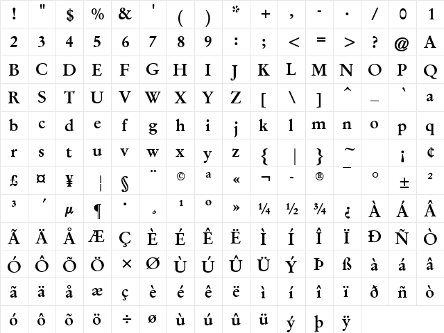 GaryOwen Bold Regular  glyph index