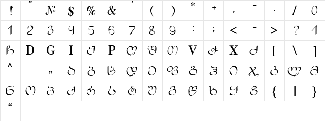 EkaHor Regular  glyph index
